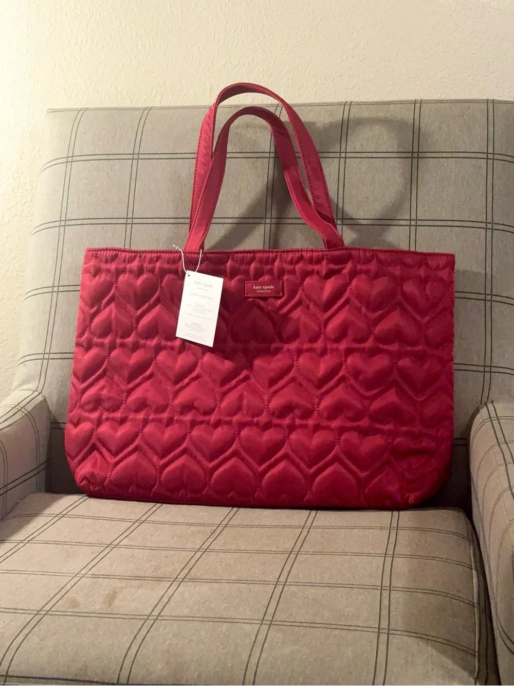 kate spade fragrances Quilted Heart-Pattern Tote in Deep Pink